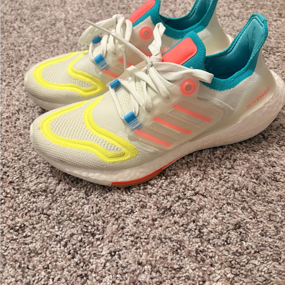 adidas Ultraboost Women's Cream Turquoise Neon Yellow Coral Sneakers